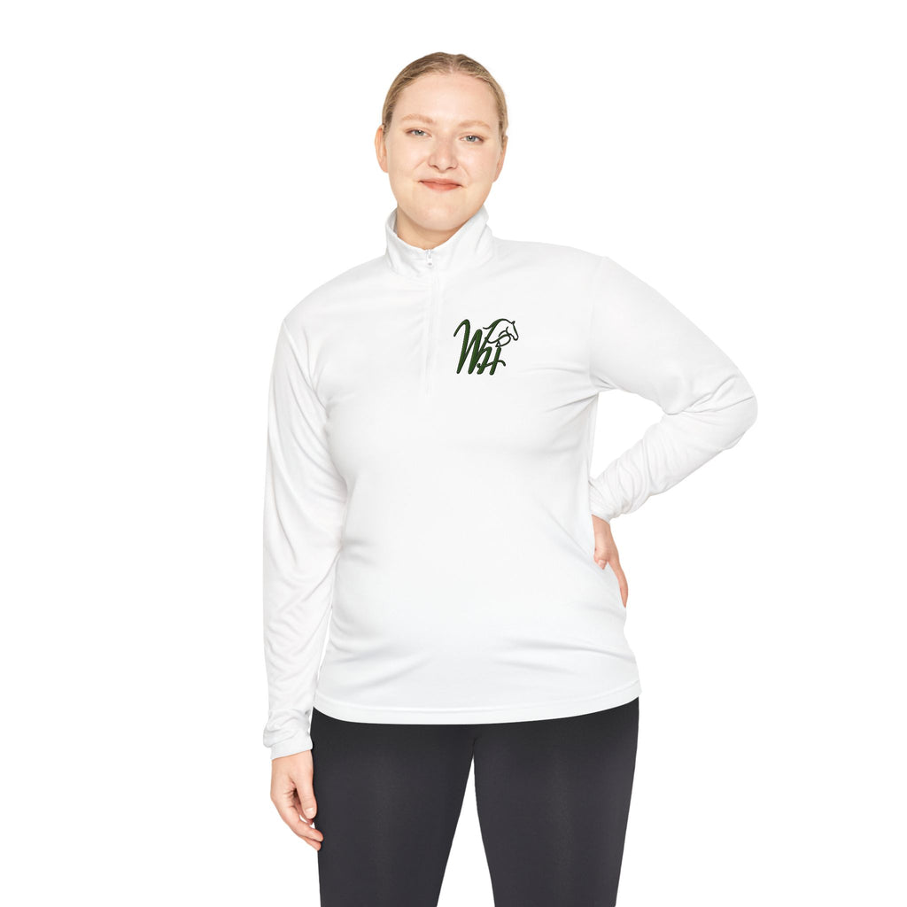 White Quarter-Zip Pullover with Green WF Script Logo